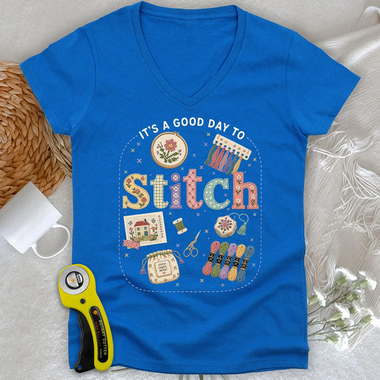 Good Day To Cross Stitch Lady V-neck