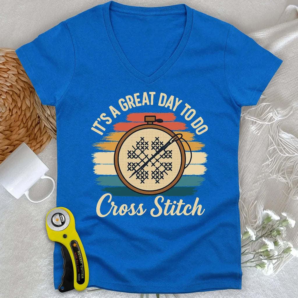 Great Day to Stitch Lady V-neck
