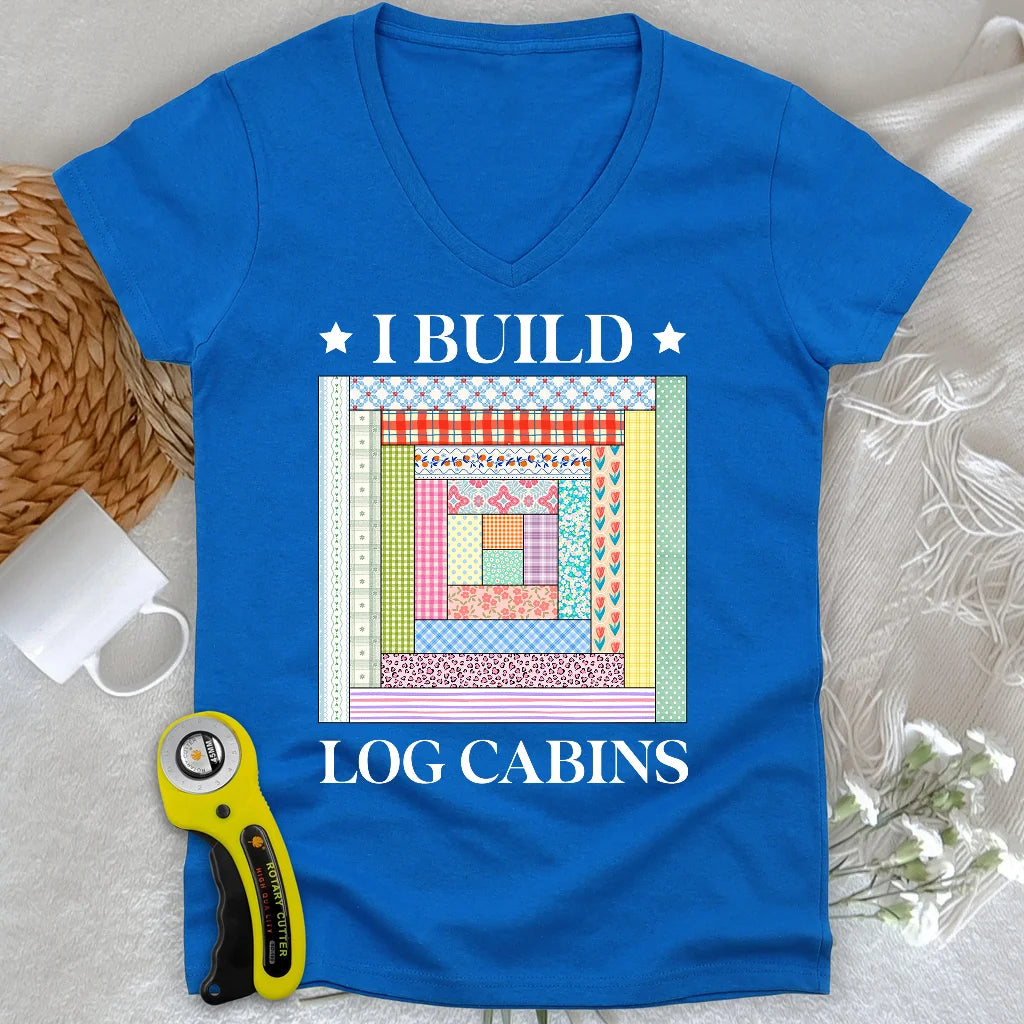 Log Cabin Builder Lady V-neck