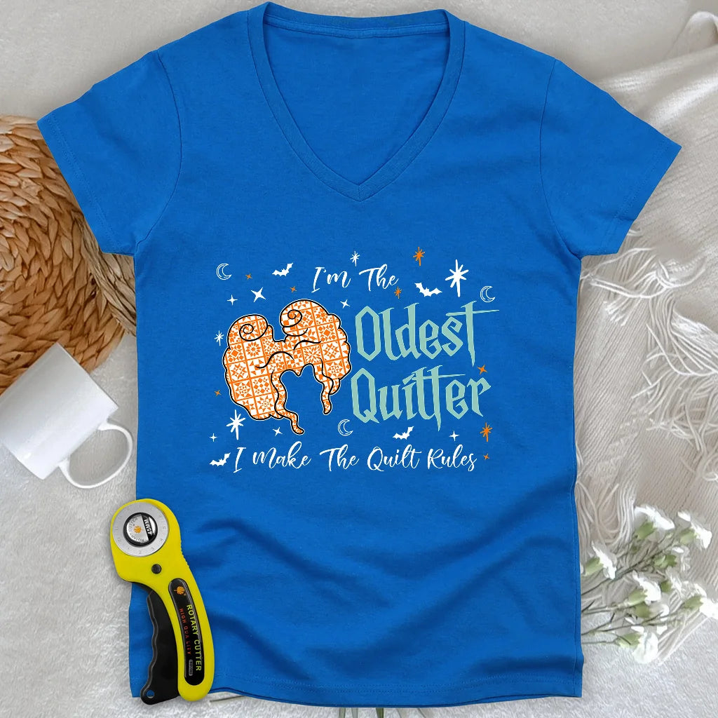 Oldest Quilter Lady V-neck