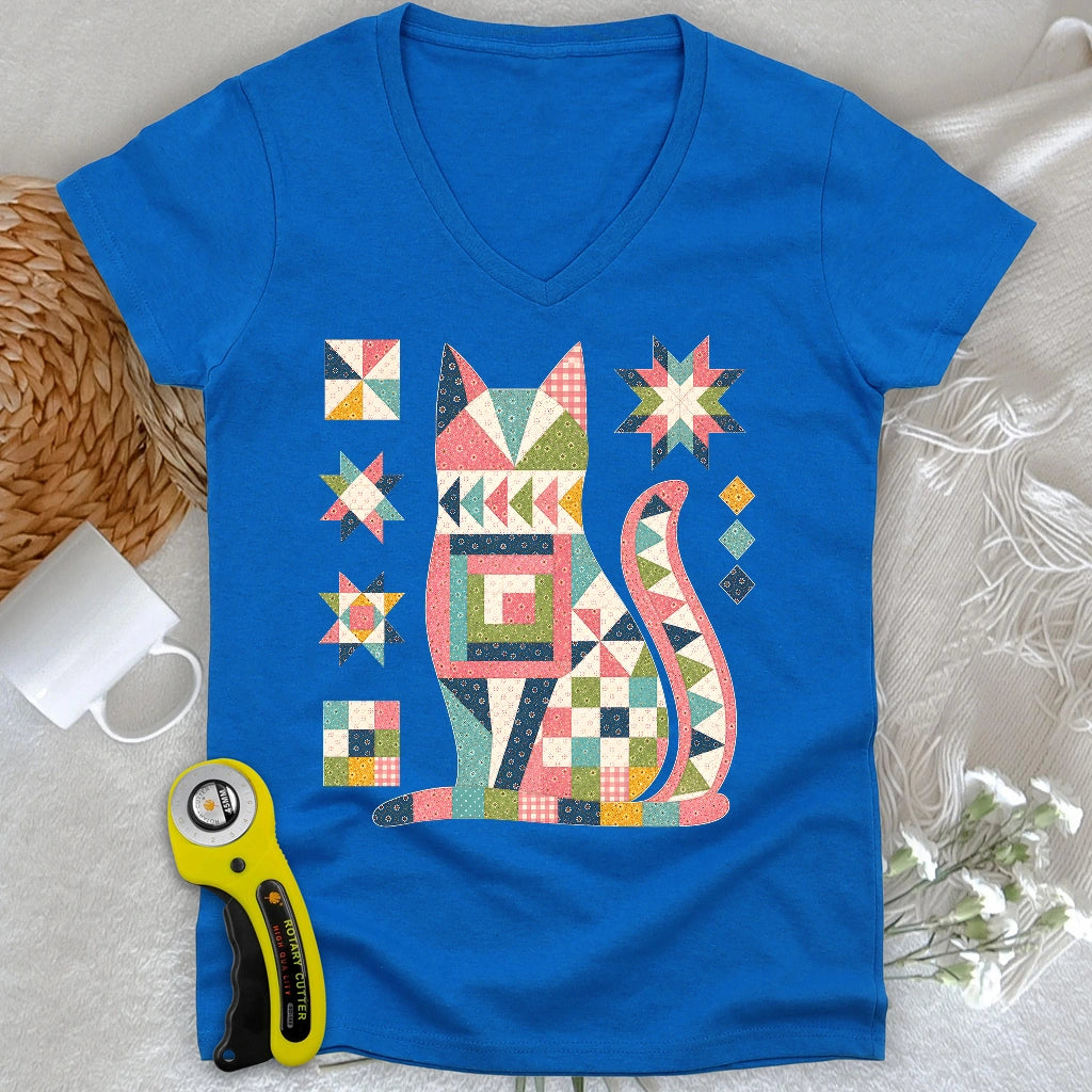 Patchwork Cat Lady V-neck