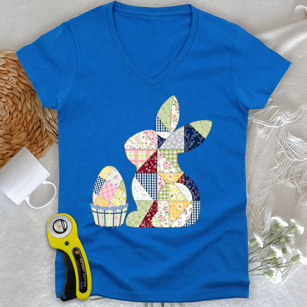 Lapin de Pâques en patchwork pour femme Col en V