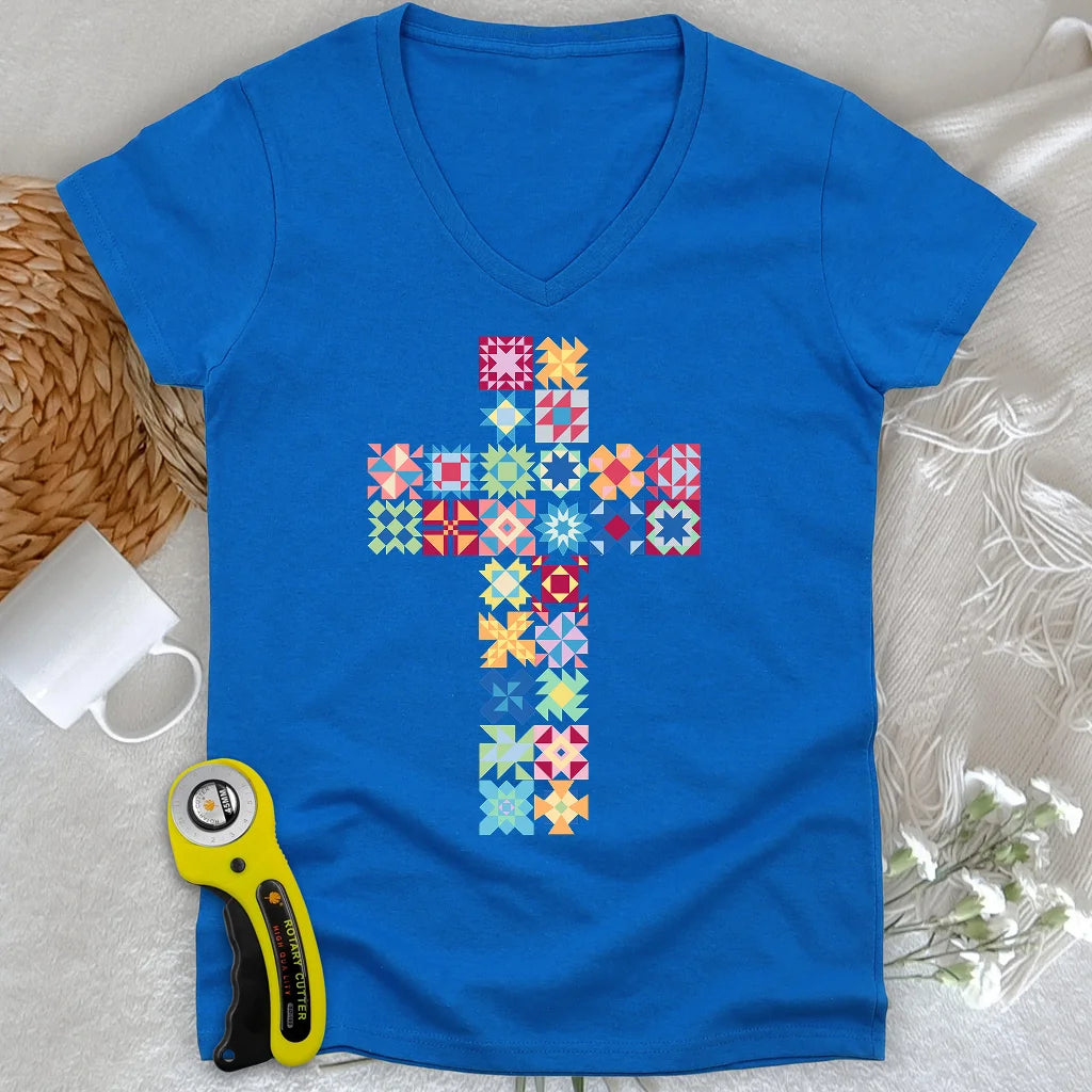 Patchwork Faith Cross Lady V-neck