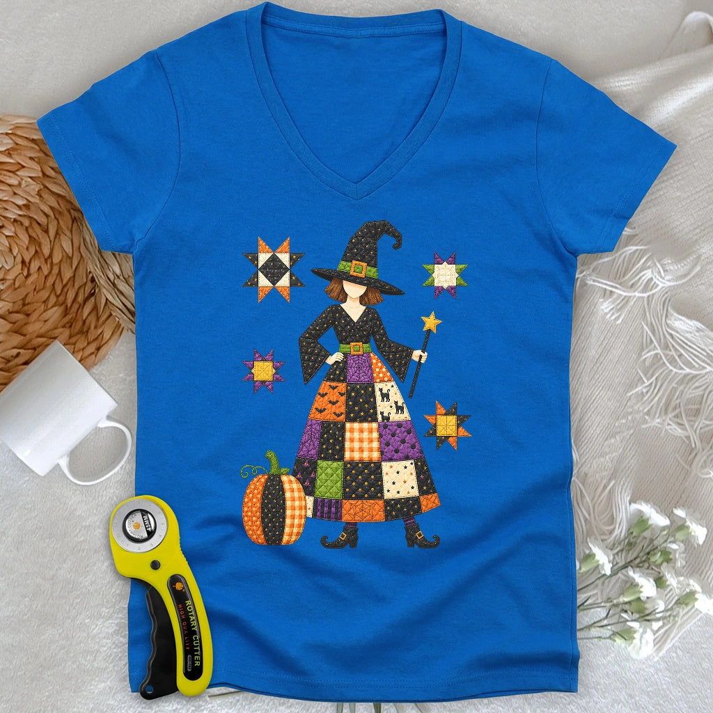 Patchwork Quilt Witch Lady V-neck