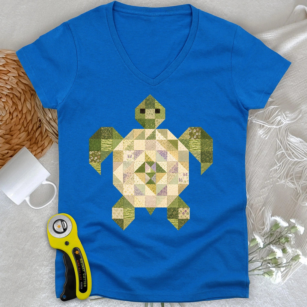 Patchwork Turtle Lady V-neck