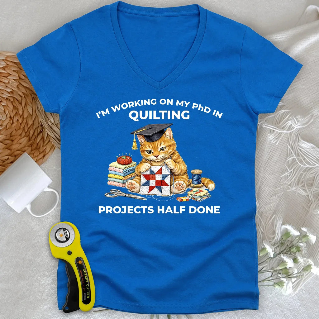 T-shirt Col V Femme PhD en matelassage
