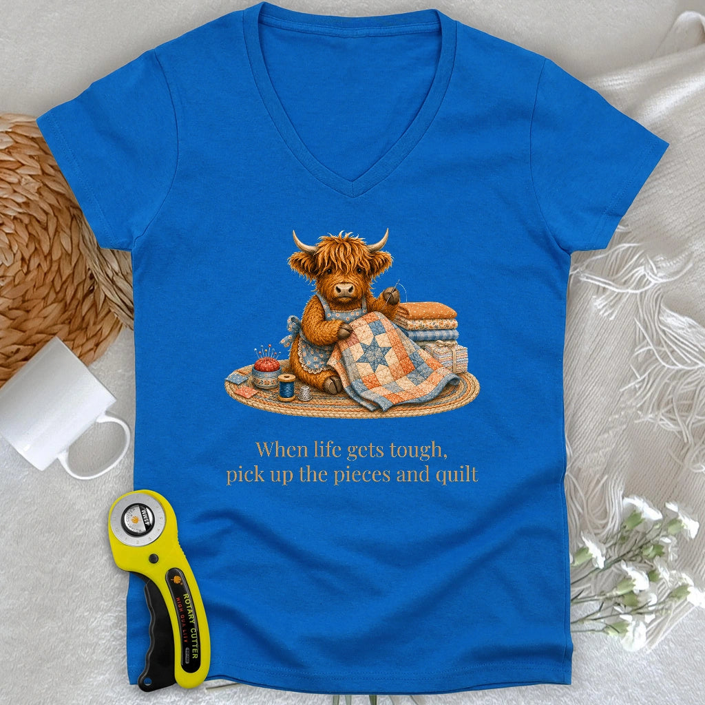 Pieces and Quilt Lady V-neck