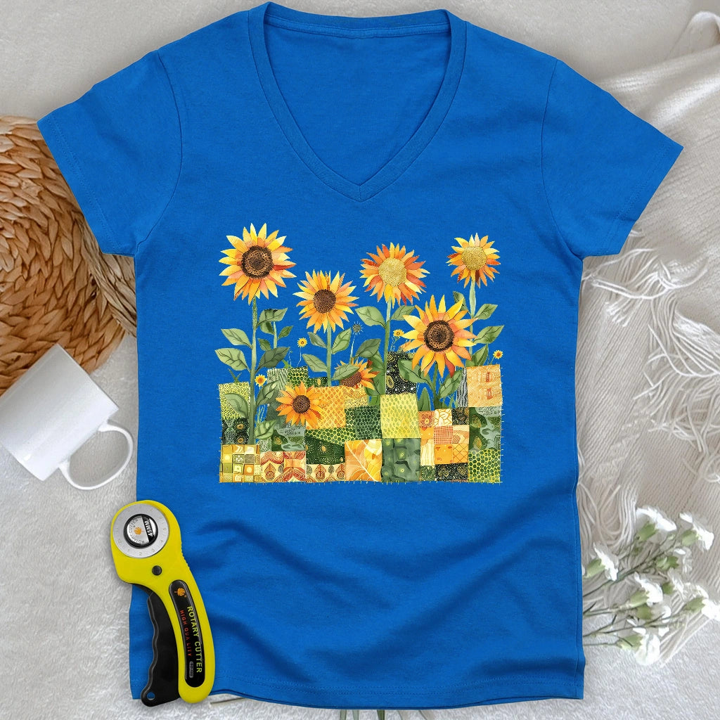 Quilted Sunflower Field Lady V-neck