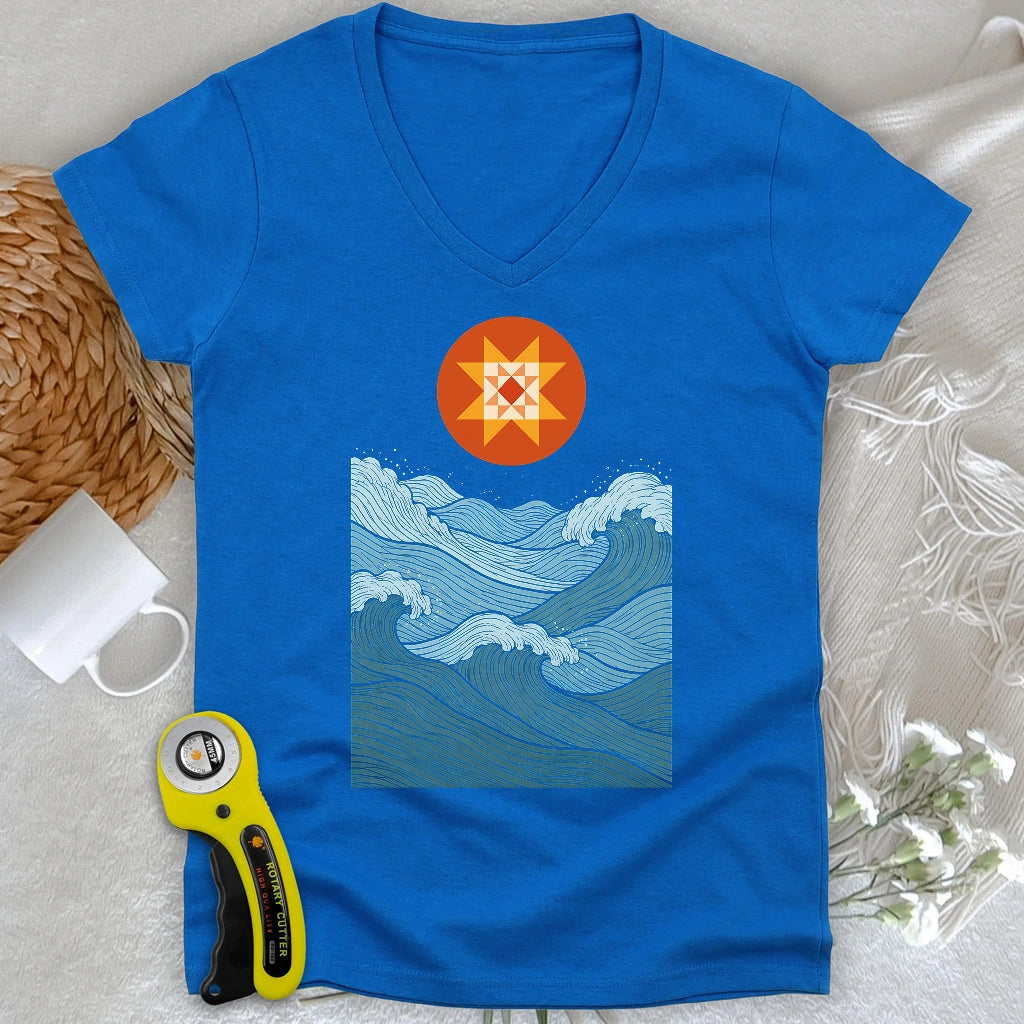 Quilted Sunset Ocean Lady V-neck