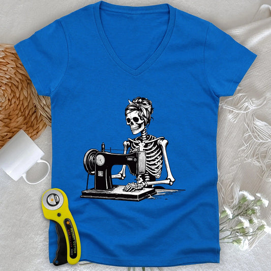 Quilting Skeleton Lady V-neck
