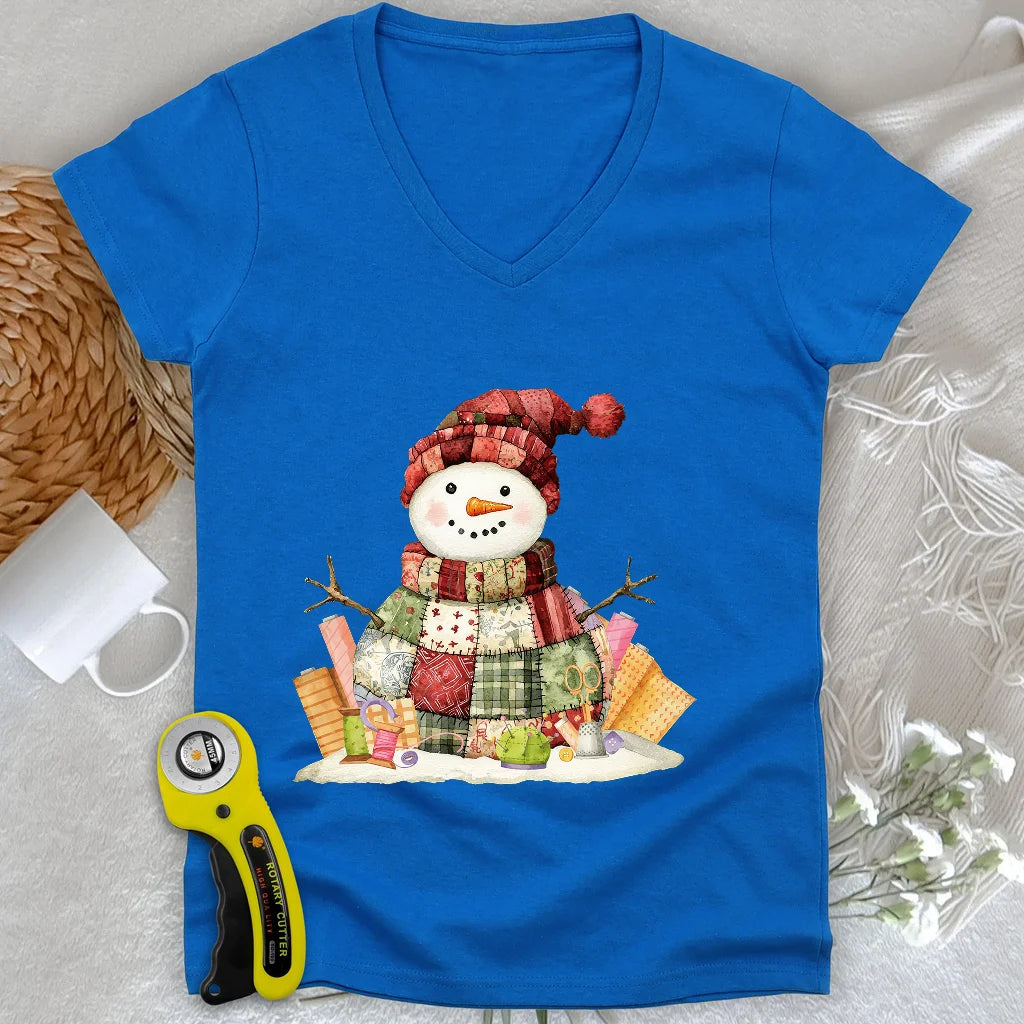Quilting Snowman Lady V-neck