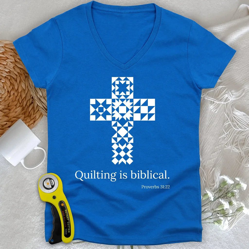 Quilting is biblical Lady V-neck