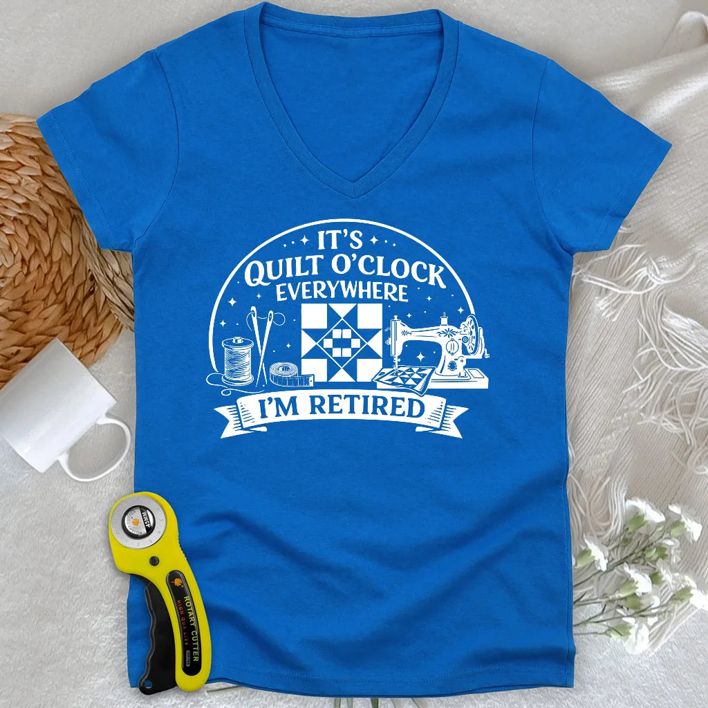 Retired Quilter Lady V-neck