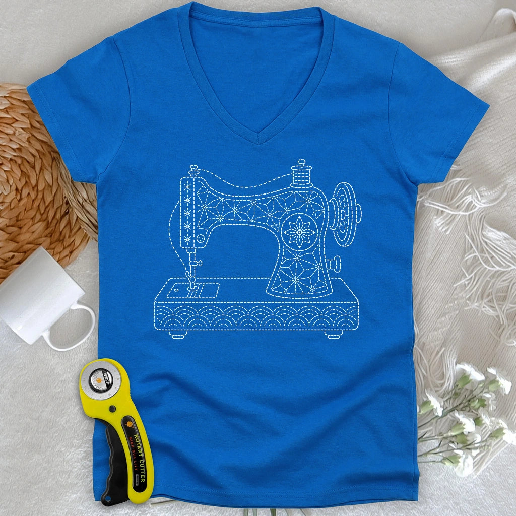 Sashiko Sewing Machine Lady V-neck
