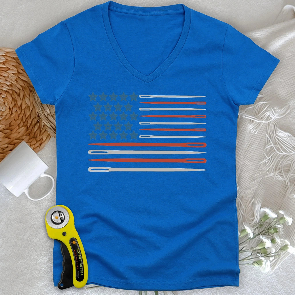 Sewing Flag Lady V-neck
