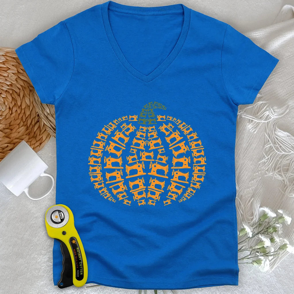 Sewing Machine Pumpkin Lady V-neck
