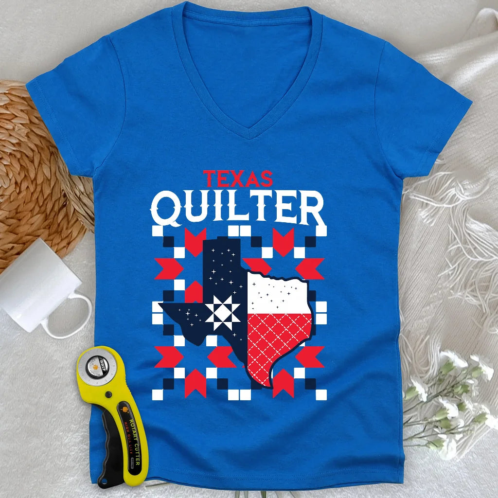 Texas Quilter Lady V-neck