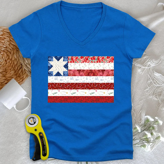USA Star Flag Lady V-neck