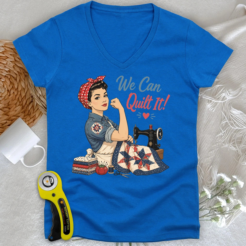 We Can Quilt It Lady V-neck