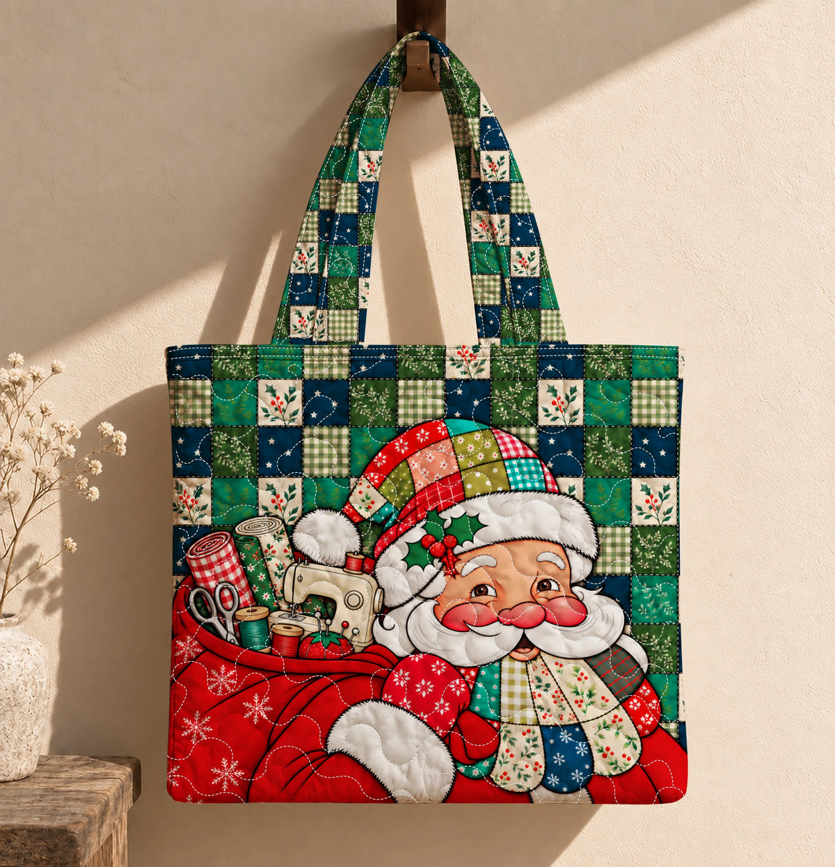 Santa’s Quilting Quilted Tote Bag