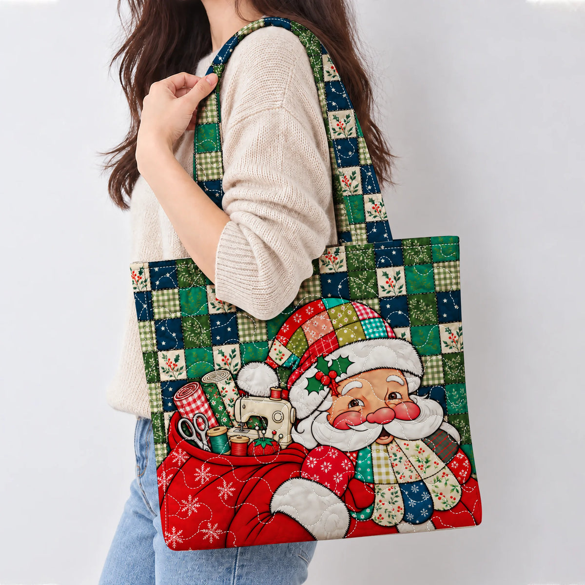 Santa’s Quilting Quilted Tote Bag