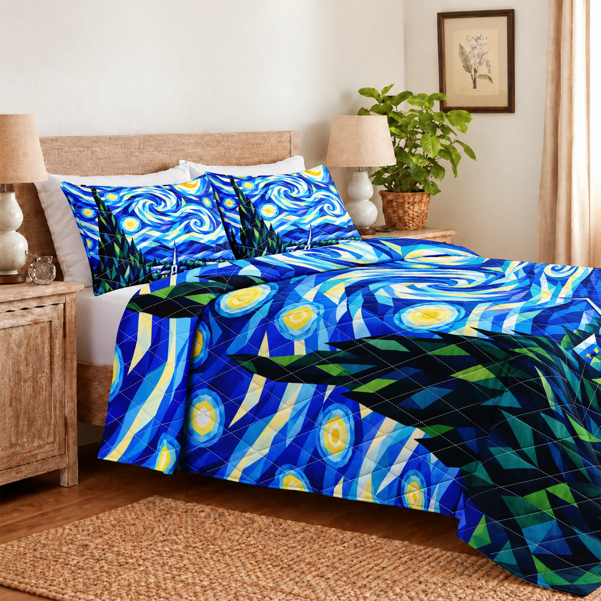 Starry Night Patchwork Quilted Bedding Set