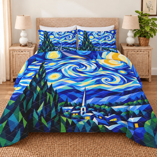 Starry Night Patchwork Quilted Bedding Set