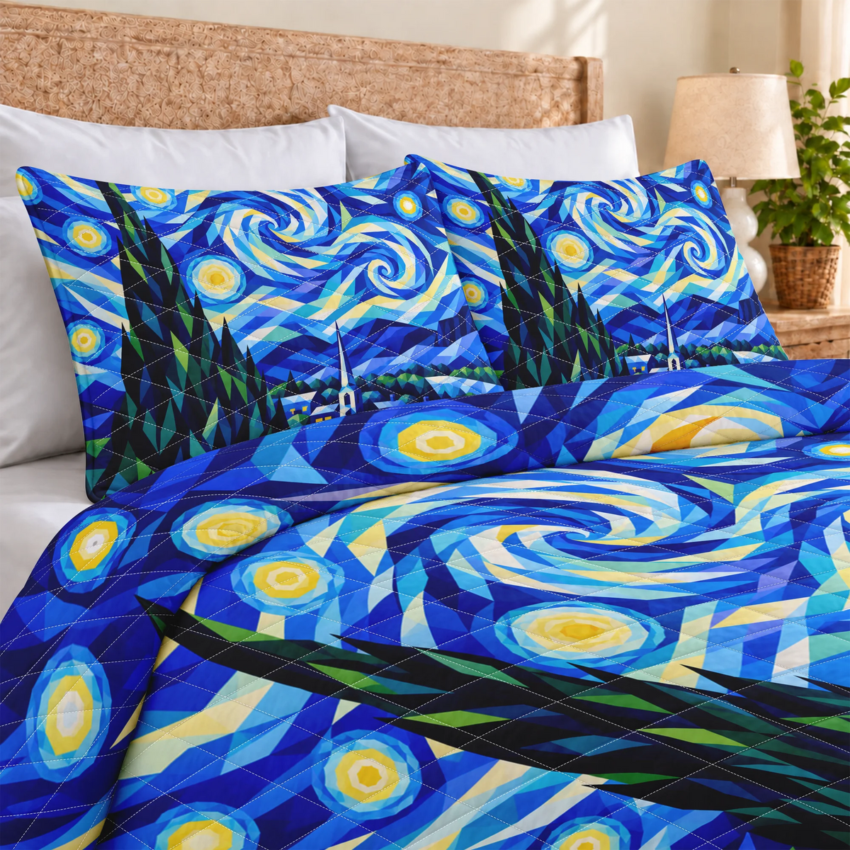 Starry Night Patchwork Quilted Bedding Set