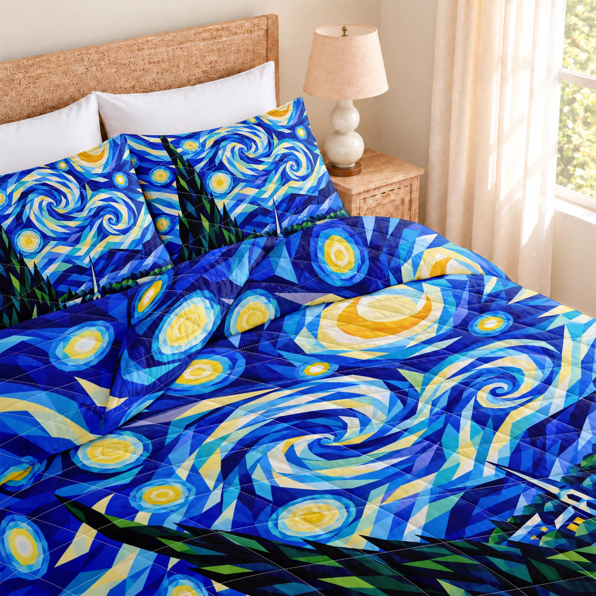 Starry Night Patchwork Quilted Bedding Set