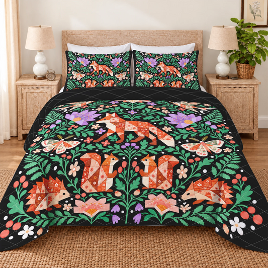 Woodland Patchwork Garden Quilted Bedding Set