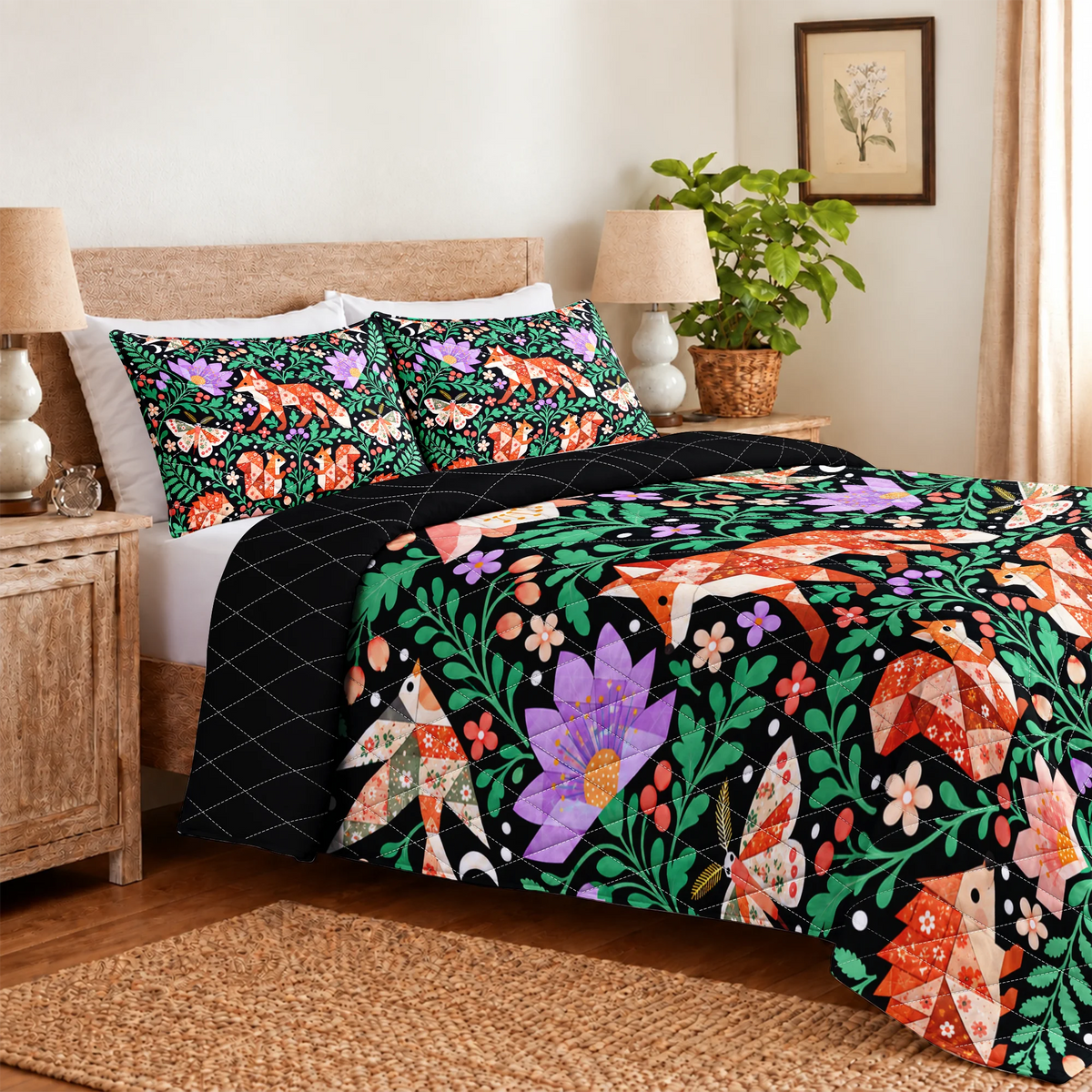 Woodland Patchwork Garden Quilted Bedding Set