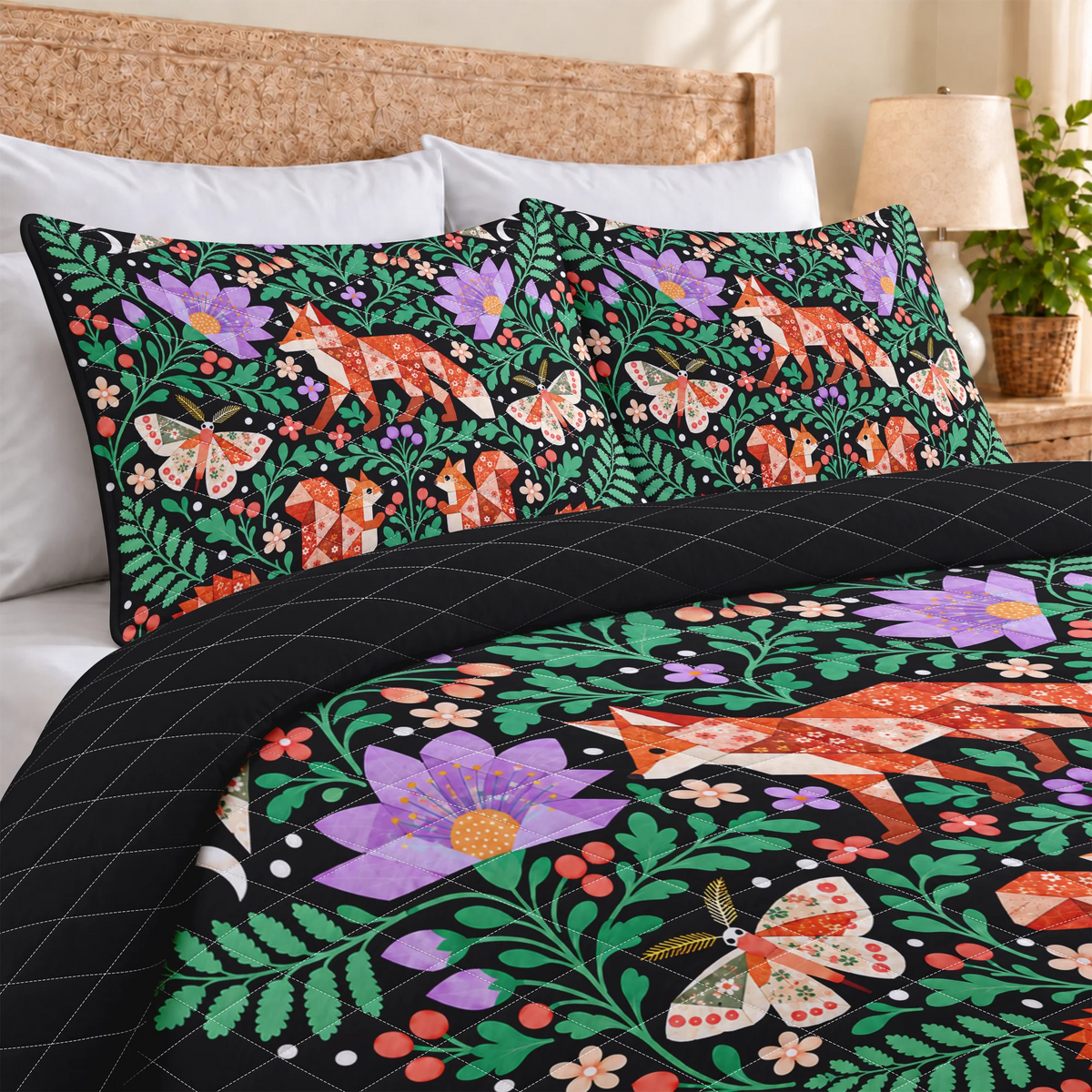 Woodland Patchwork Garden Quilted Bedding Set