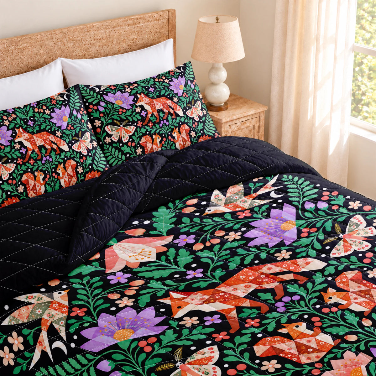 Woodland Patchwork Garden Quilted Bedding Set