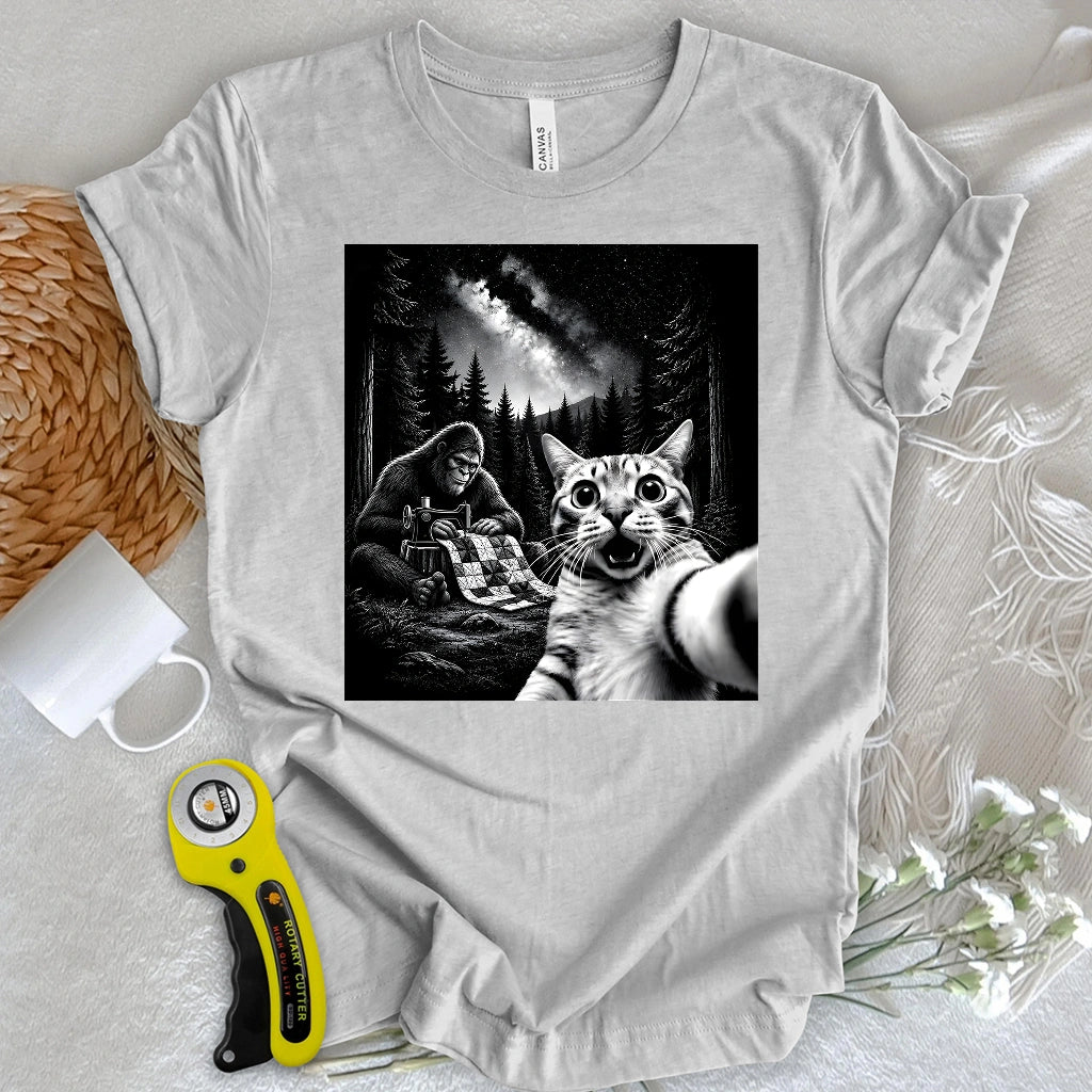 Cat Selfie Meets Quilting Bigfoot T-shirt