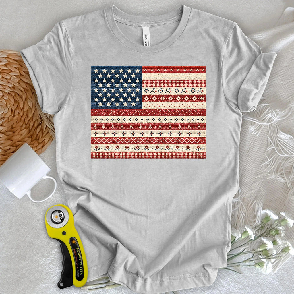 American Flag Cross-Stitch Sampler T-shirt