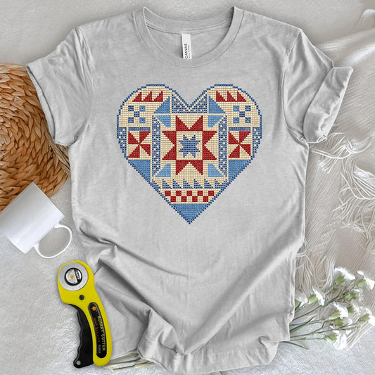 Cross-Stitched Quilt Heart T-shirt
