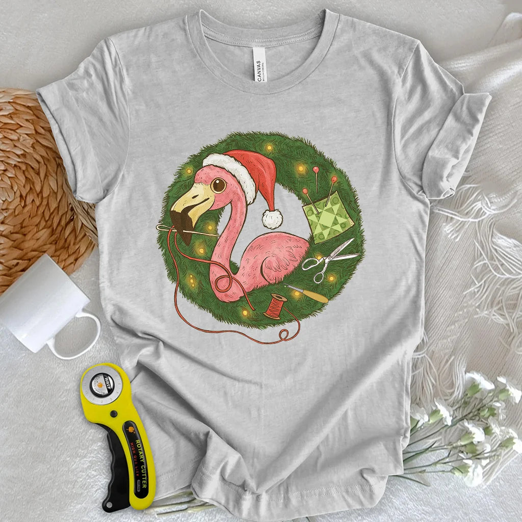 Flamingo's Quiltmas Wreath T-shirt