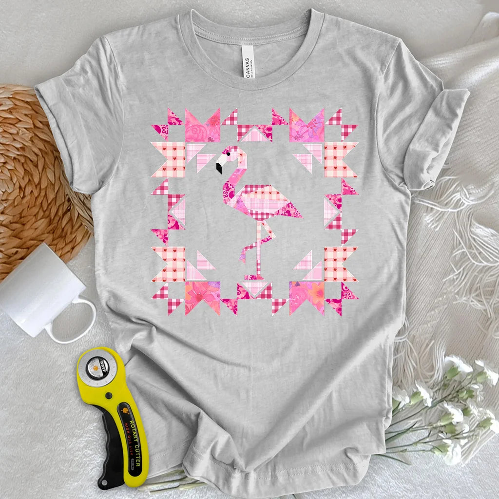 T-shirt à empiècements patchwork Flamant rose