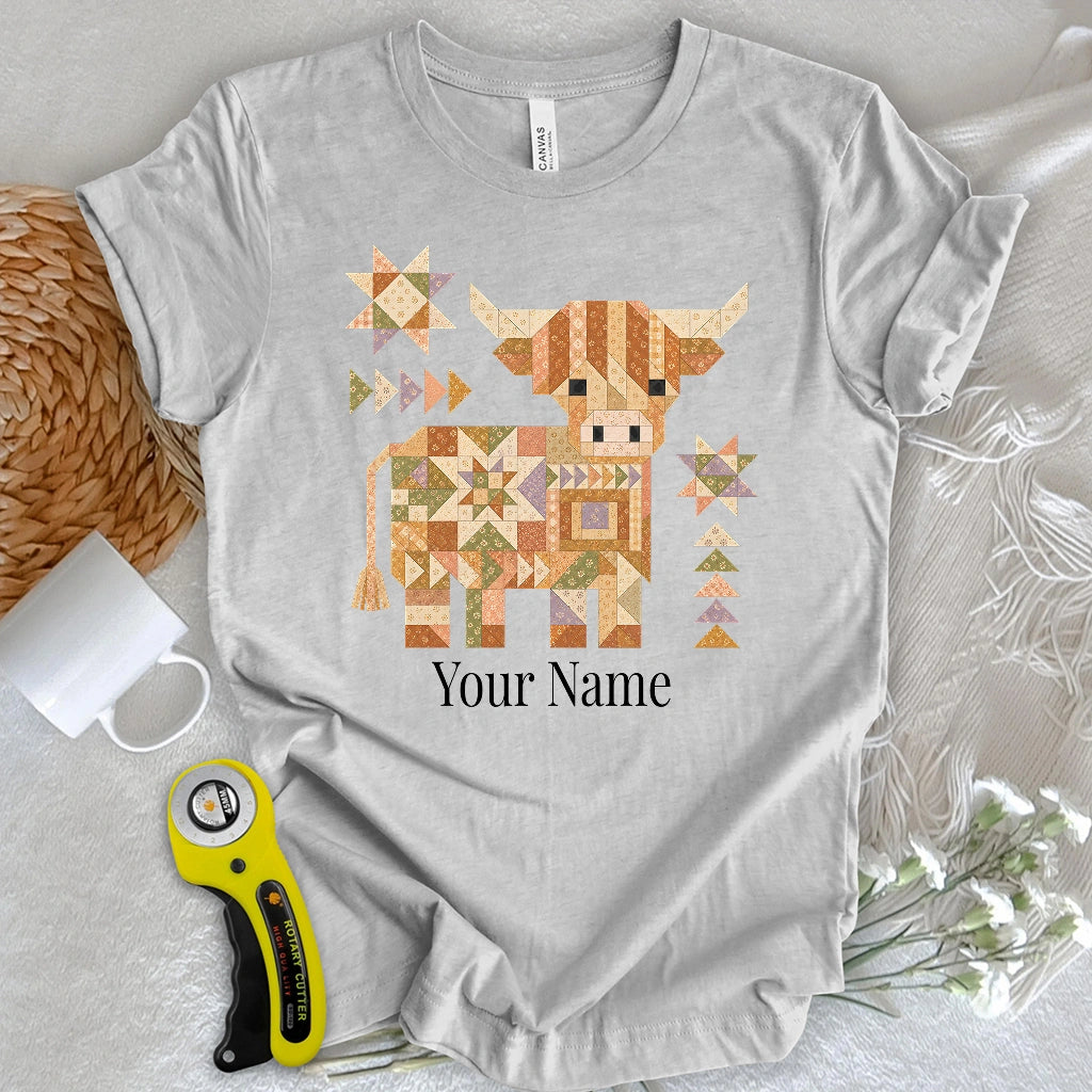 "Custom Name" Patchwork Highland Cow T-shirt
