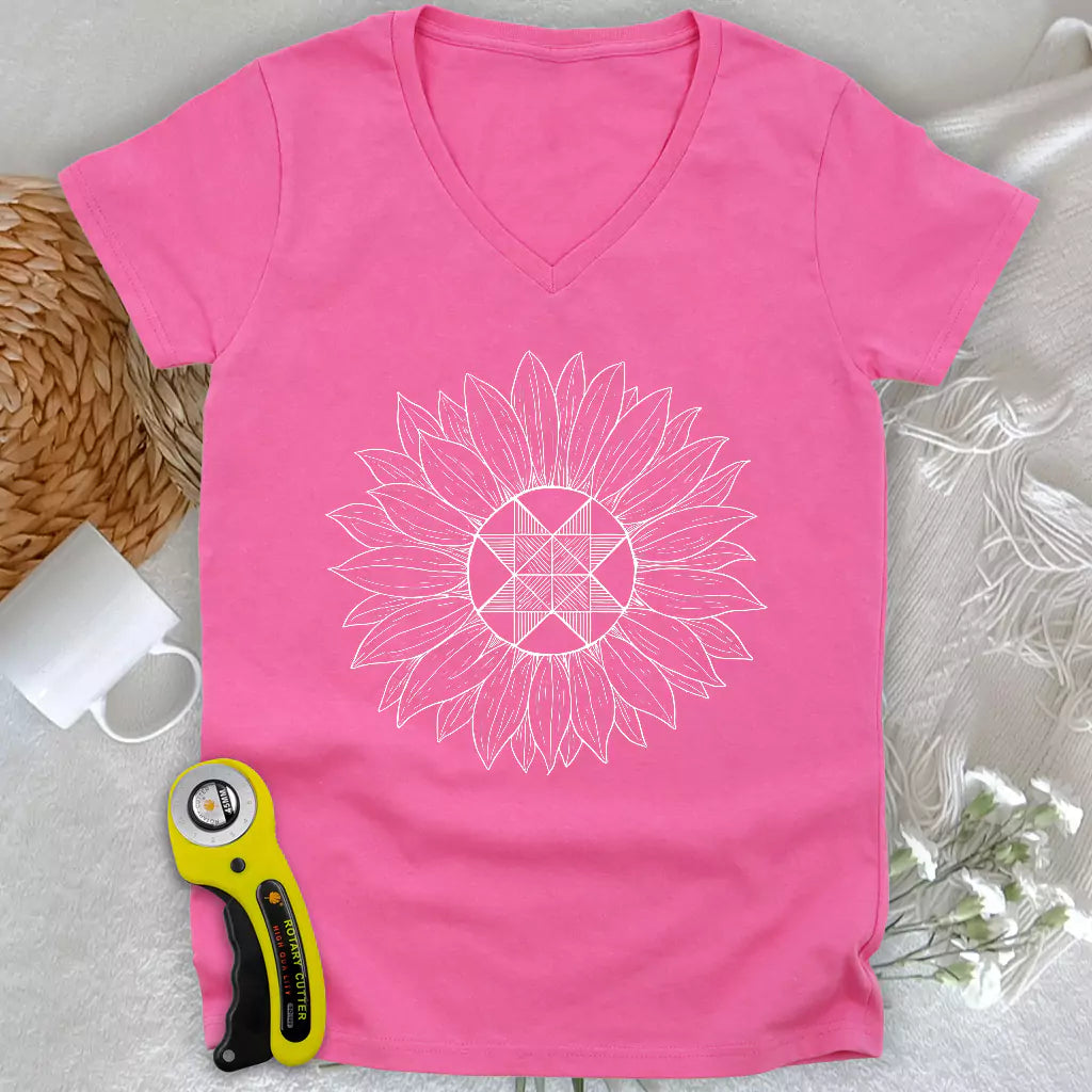 Block Sunflower Lady V-neck