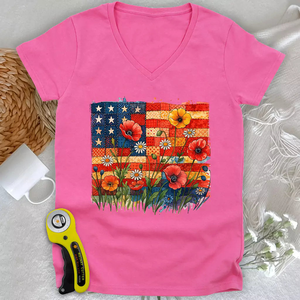 Patchwork Floral Lady V-neck