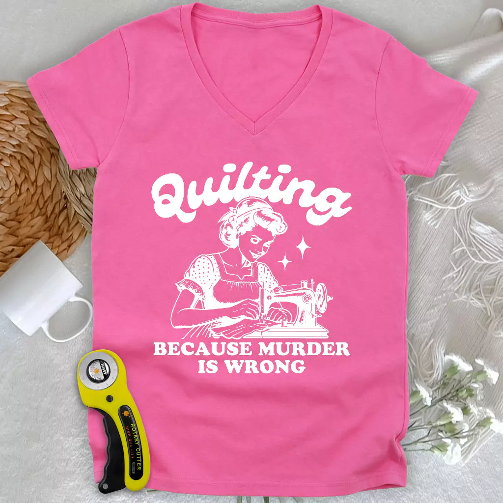 Quilting Not Murder Lady V-neck