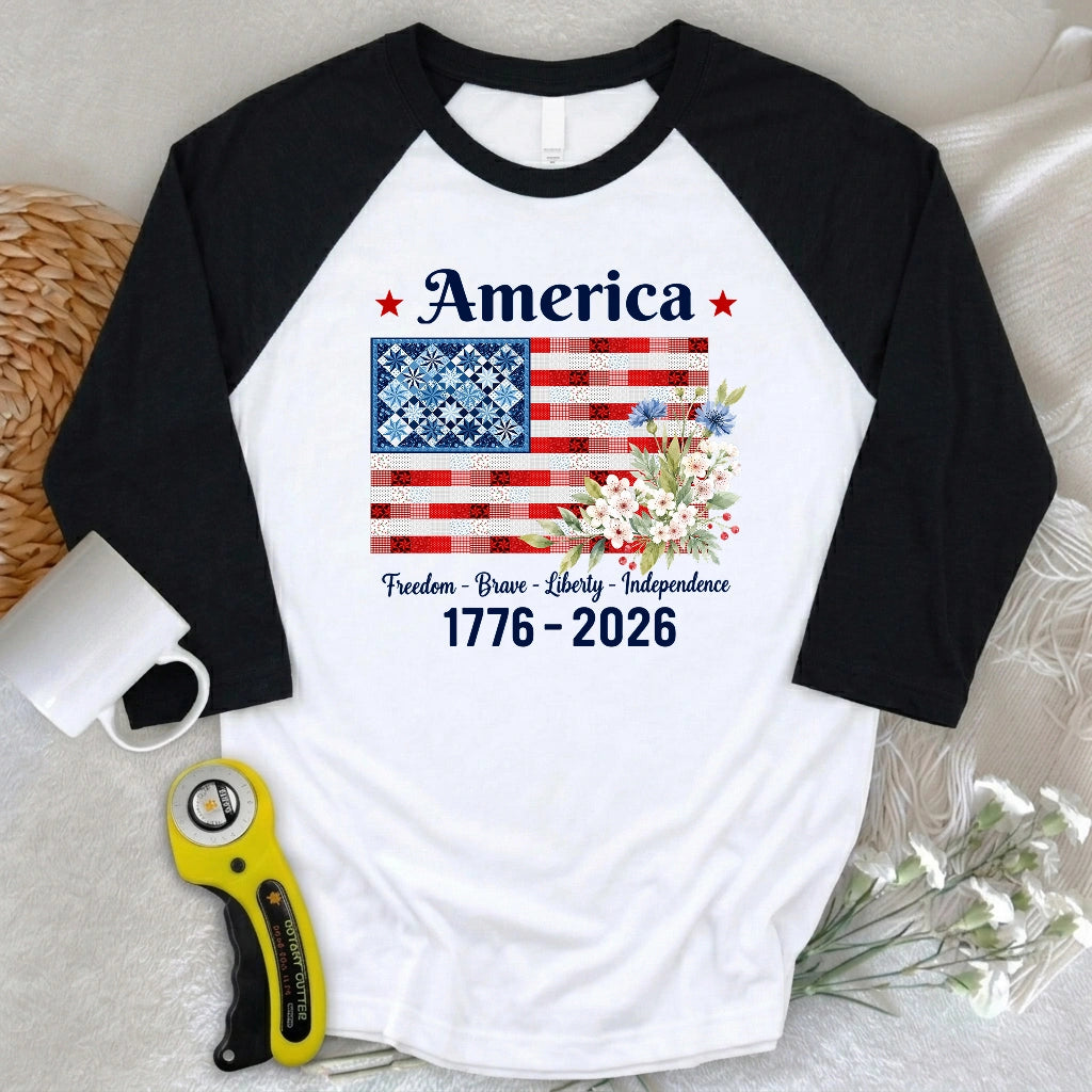 American Patchwork Bloom 3/4 Sleeve T-shirt