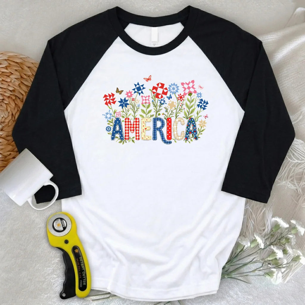 Appliqué America 3/4 Sleeve T-shirt