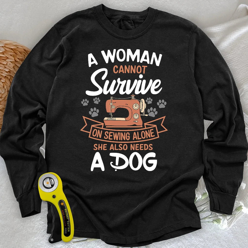 T-shirt à manches longues « Je ne peux pas coudre sans mon chien »