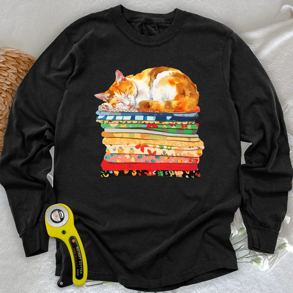 Katzen- und Stoff-Langarm-T-Shirt