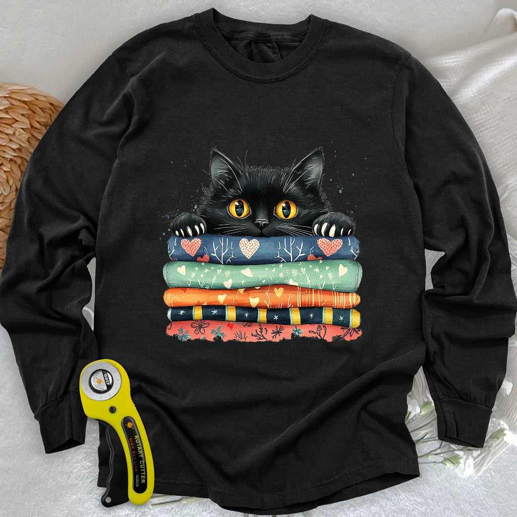 T-shirt manches longues Chat sur tissu