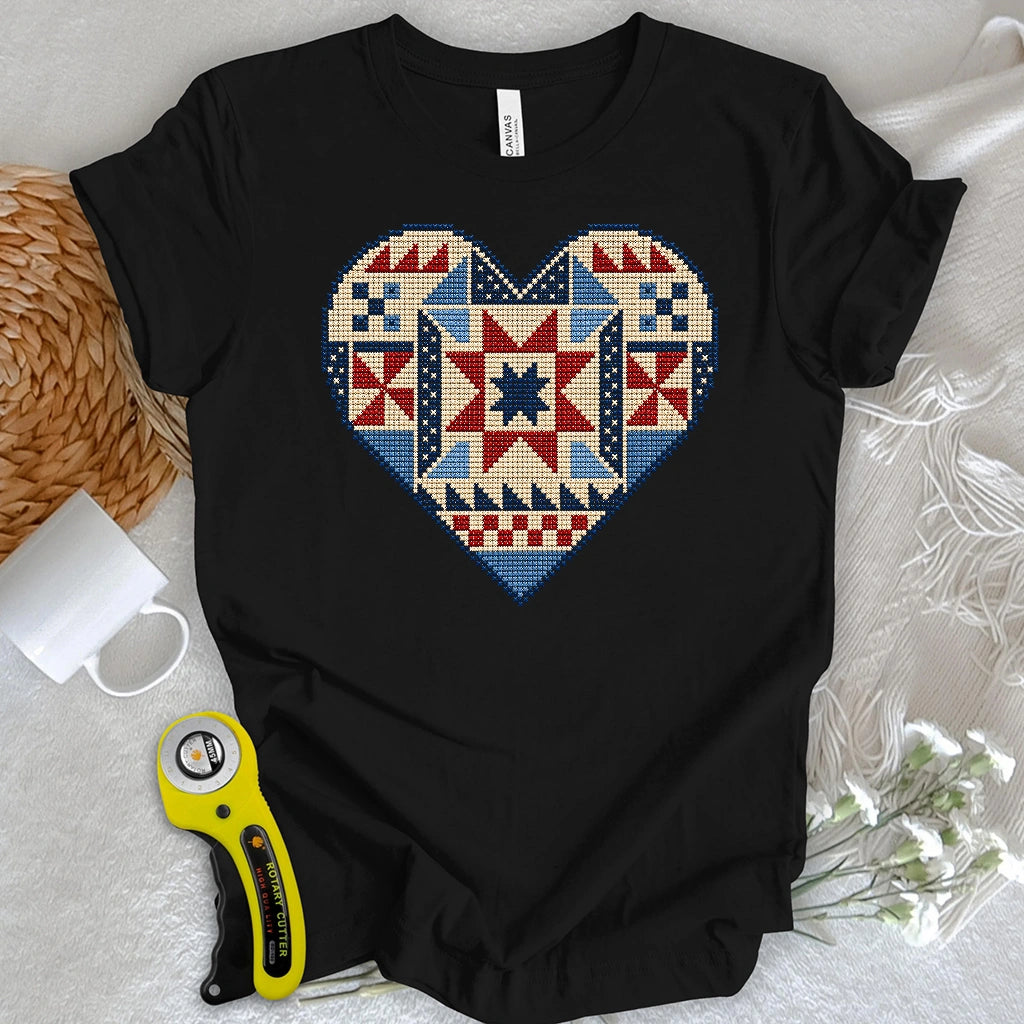Cross-Stitched Quilt Heart T-shirt