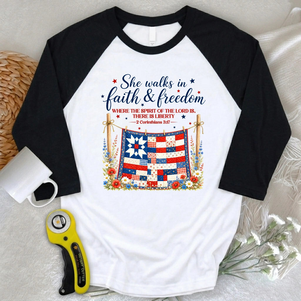 Faithfully Pieced 3/4 Sleeve T-shirt