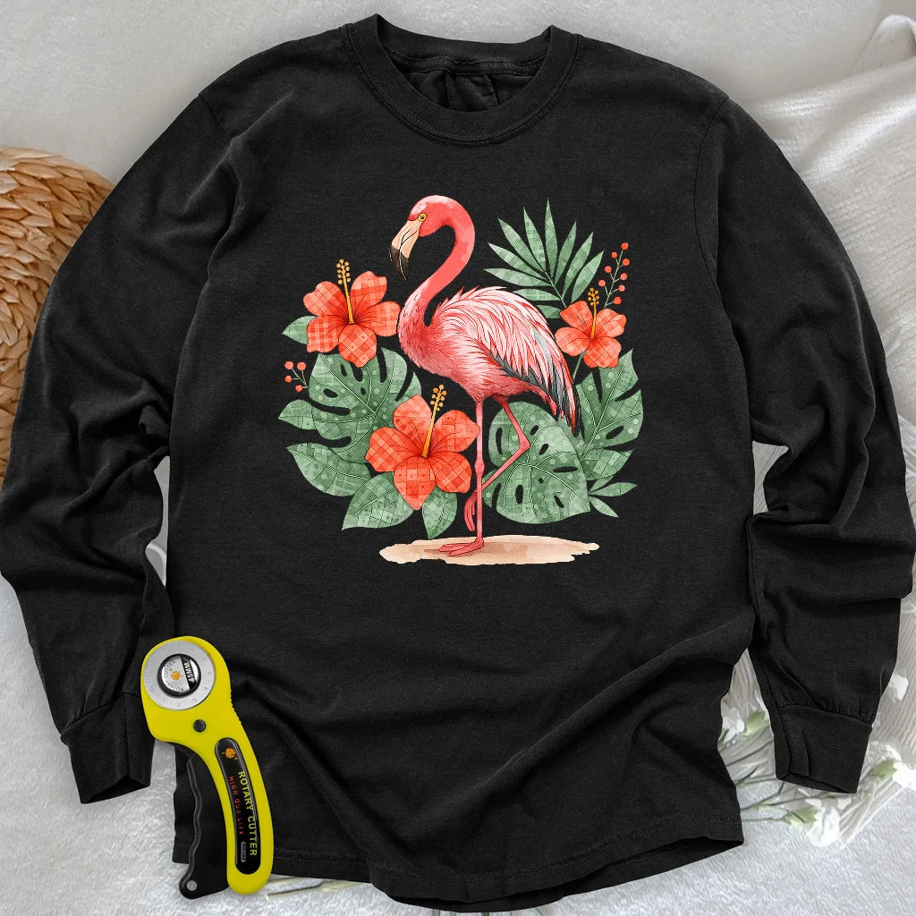 Flamingo & Floral Patchwork Long Sleeve T-shirt